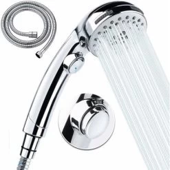 Handheld Shower Head With Hose -5 Spray Settings Removable High Pressure Shower Head With On / Off Switch -Chrome (A) SOEKAVIA
