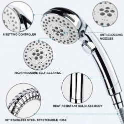 Handheld Shower Head With Hose -5 Spray Settings Removable High Pressure Shower Head With On / Off Switch -Chrome (A) SOEKAVIA -Comfort Bathroom Store 38919627 3