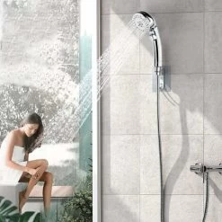 Handheld Shower Head With Hose -5 Spray Settings Removable High Pressure Shower Head With On / Off Switch -Chrome (A) SOEKAVIA -Comfort Bathroom Store 38919627 4