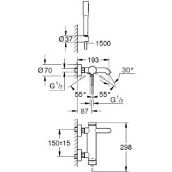 Grohe Essence 1/2" Single Lever Bath/shower Mixer (33628001) 6 Grohe Essence 1/2" Single Lever Bath/shower Mixer (33628001) -Comfort Bathroom Store 39021531 2