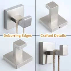 Bathroom Towel Hook Brushed Nickel, SUS304 Stainless Steel Hand Towel Rack, Square Coat Robe Hook, Wall Mount -Comfort Bathroom Store 39439004 3