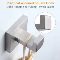 Bathroom Towel Hook Brushed Nickel, SUS304 Stainless Steel Hand Towel Rack, Square Coat Robe Hook, Wall Mount -Comfort Bathroom Store 39439004 4