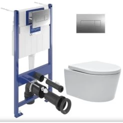 Villeroy & Boch Toilet Set Frame + Swiss Aqua Technologies Rimless Toilet + Chrome Flush Plate (ViConnectSATrimless-1)