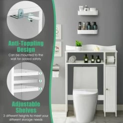 Adjustable Over Toilet Bathroom Storage Rack W/ Side Cabinet & Paper Holder -Comfort Bathroom Store 39664441 3