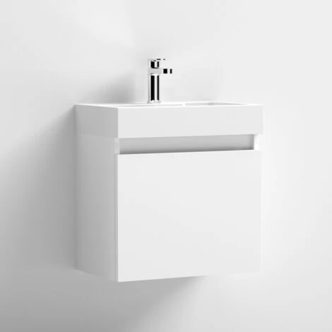 Nuie Merit Wall Hung 1-Door Vanity Unit With Slimline Basin 500mm Wide - Gloss White 3 Nuie Merit Wall Hung 1-Door Vanity Unit With Slimline Basin 500mm Wide - Gloss White