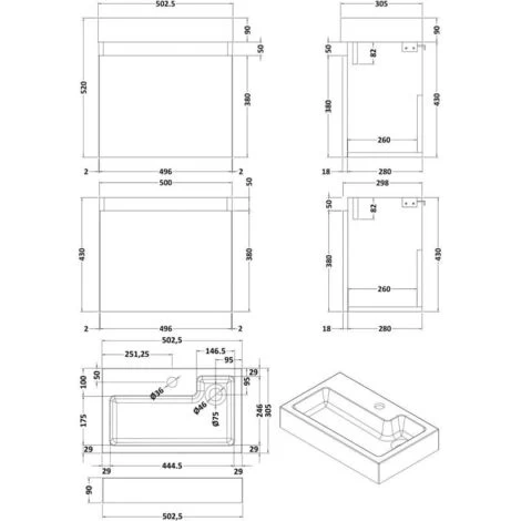 Nuie Merit Wall Hung 1-Door Vanity Unit With Slimline Basin 500mm Wide - Gloss White 4 Nuie Merit Wall Hung 1-Door Vanity Unit With Slimline Basin 500mm Wide - Gloss White - Image 2