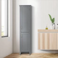 Teamson Home Bathroom Tall Column Cabinet, Wooden Cabinet With 2 Doors, Bathroom Furniture, Bathroom Storage, Grey, 33 X 38 X 159.2 (cm) 9 Teamson Home Bathroom Tall Column Cabinet, Wooden Cabinet With 2 Doors, Bathroom Furniture, Bathroom Storage, Grey, 33 X 38 X 159.2 (cm) -Comfort Bathroom Store 39984475 3