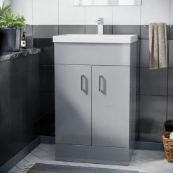 Nanuya 500mm Light Grey Floor Standing Vanity With 2 Doors & Basin - Flat Pack -Comfort Bathroom Store 40425137 3