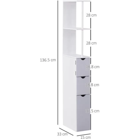 HOMCOM Bathroom Storage Cupboard Thin Cabinet Unit Shelf White W/ Drawers 4 HOMCOM Bathroom Storage Cupboard Thin Cabinet Unit Shelf White W/ Drawers - Image 2