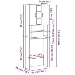 Washing Machine Cabinet White 64x25.5x190 Cm VidaXL -Comfort Bathroom Store 43272807 3