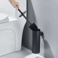 LITZEE Stainless Steel Toilet Brush Wall Mounted Toilet Brush With Antibacterial Brush Holder Toilet Sweeper(Black) -Comfort Bathroom Store 43365486 4