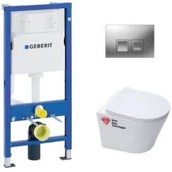 Geberit Toilet Set Duofix UP100 Toilet Support + SAT Infinitio Rimless Bowl + Chrome Plate (InfinitioGeb2)