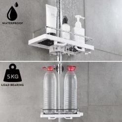 Shower Shelf Caddy For Shower Rail No Drilling Bathroom Shelf Storage Rack, Shower Pole Shelf Bathroom Shower Shelf, Shower Organiser With Buckle And Shower Head Hook.Black And White Round Holes -Comfort Bathroom Store 44811103 4