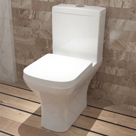 Acezanble Bathroom Modern Square White Close Coupled Toilet Ceramic WC 3 Acezanble Bathroom Modern Square White Close Coupled Toilet Ceramic WC