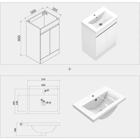 Acezanble 500mm Bathroom Vanity Units With Basin Cabinet Storage Sink Unit Floor Cabinet With 2 Doors White 7 Acezanble 500mm Bathroom Vanity Units With Basin Cabinet Storage Sink Unit Floor Cabinet With 2 Doors White - Image 5