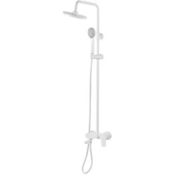 Modern Mixer Shower Set With Rain Function Brass Steel Matt White Gurara -Comfort Bathroom Store 45282166 5