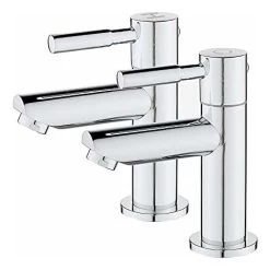 Pair Of Basin Taps,Twin Modern Round 1/2" Hot And Cold Bathroom Sink Taps, Chrome Brass 2pcs