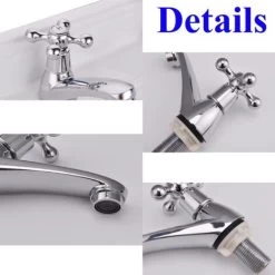 Basin Tap Pair Traditional Bathroom Sink Taps Hot And Cold Water Mixer Tap With Ceramic Disc Technology, Solid Brass Traditional Double Basin Taps For Kitchen Basin Sink Bathroom Washroom -Comfort Bathroom Store 46235825 3