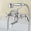 Victorian Traditional Bath Bathtub Mixer Tap With Shower Dual Lever Bathtub Taps Mixer Shower Handset Bathroom Chrome Deck Mounted -Comfort Bathroom Store 46235829 1