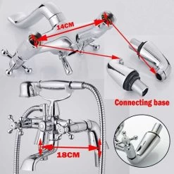 Victorian Traditional Bath Bathtub Mixer Tap With Shower Dual Lever Bathtub Taps Mixer Shower Handset Bathroom Chrome Deck Mounted -Comfort Bathroom Store 46235829 5