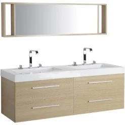 Modern Bathroom Vanity Set Light Wood Double Sink Mirror Cabinet Malaga
