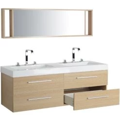Modern Bathroom Vanity Set Light Wood Double Sink Mirror Cabinet Malaga -Comfort Bathroom Store 4627224 4