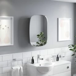 Bathroom Single Door Mirror Stainless Steel Round Edge Modern Cabinet 450x600mm -Comfort Bathroom Store 46339346 4