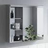 Bathroom Single Door Mirror Stainless Steel Open Shelf Modern Cabinet 700x600mm