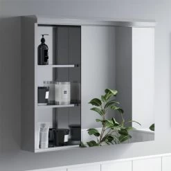 Bathroom Single Door Mirror Stainless Steel Open Shelf Modern Cabinet 700x600mm