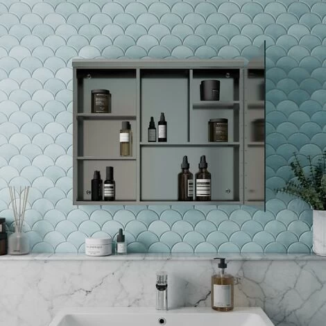 Bathroom Single Door Mirror Stainless Steel Open Shelf Modern Cabinet 700x600mm 5 Bathroom Single Door Mirror Stainless Steel Open Shelf Modern Cabinet 700x600mm - Image 3