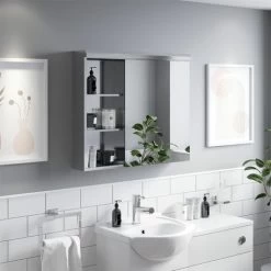 Bathroom Single Door Mirror Stainless Steel Open Shelf Modern Cabinet 700x600mm 10 Bathroom Single Door Mirror Stainless Steel Open Shelf Modern Cabinet 700x600mm -Comfort Bathroom Store 46339908 4