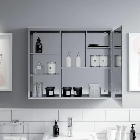 Bathroom Single Door Mirror Stainless Steel Open Shelf Modern Cabinet 700x600mm 7 Bathroom Single Door Mirror Stainless Steel Open Shelf Modern Cabinet 700x600mm - Image 5