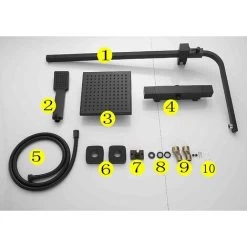 Black Luxury Thermostatic Mixer Brass Diverter Valve Squre Shower Bar Big Head, Adjustable Height Exposed Riser Rail Shower Hose All-in-One Chrome Rainfall Shower Mixer Set -Comfort Bathroom Store 46734180 3