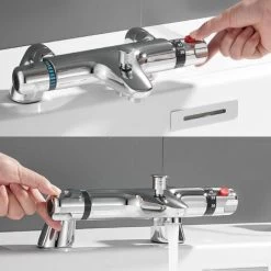 Thermostatic Bath Shower Mixer Valve Deck Mounted With Legs, Solid Brass Body Chrome Plated, Easy To Control Water Flow And Temperature From 30-45°C, Safety Button Temperature 38°C -Comfort Bathroom Store 46892202 4