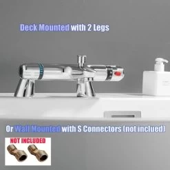 Thermostatic Bath Shower Mixer Valve Deck Mounted With Legs, Solid Brass Body Chrome Plated, Easy To Control Water Flow And Temperature From 30-45°C, Safety Button Temperature 38°C -Comfort Bathroom Store 46892202 5