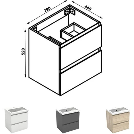 800mm Elegant Modern Bathroom Wall Hung Vanity Unit With Sink 1 Tap Hole,2 Drawers Soft Closing Matte Grey Bathroom Furniture 6 800mm Elegant Modern Bathroom Wall Hung Vanity Unit With Sink 1 Tap Hole,2 Drawers Soft Closing Matte Grey Bathroom Furniture - Image 4
