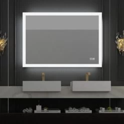 MIQU 600 X 500mm Illuminated LED Bathroom Mirror With Demister Pad Touch Sensor 3 Color Dimmable Wall Mounted Vertical Horizontal