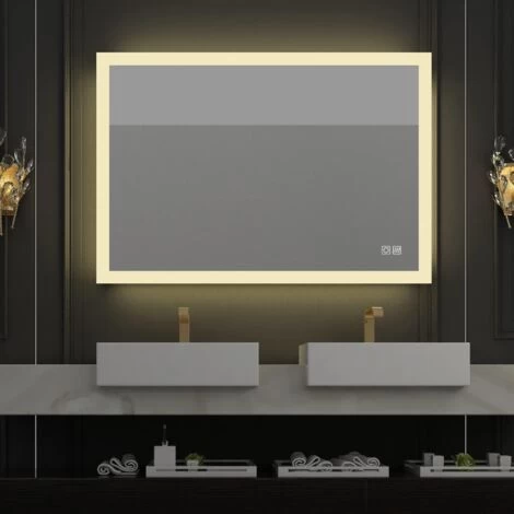 MIQU 600 X 500mm Illuminated LED Bathroom Mirror With Demister Pad Touch Sensor 3 Color Dimmable Wall Mounted Vertical Horizontal 4 MIQU 600 X 500mm Illuminated LED Bathroom Mirror With Demister Pad Touch Sensor 3 Color Dimmable Wall Mounted Vertical Horizontal - Image 2