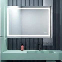 MIQU 900 X 600mm Led Bathroom Mirror With Shaver Socket Illuminated Backlit Light Up Mirror Daylight Warm Light Dimmable Anti Fog Switch Horizontal/Vertical Wall Mount Heated Pad Demister