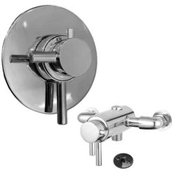 Modern Round Dual Shower Valve Thermostatic Concentric Concealed Exposed Chrome