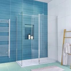 ELEGANT Walk In Shower Door 700mm Main Shower Screen With 300mm Flipper Shower Screen +700mm Side Panel