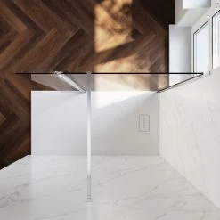 ELEGANT 800mm Walk In Shower Door With 300mm Flipper Panel Screen Shower Enclosure + Bathroom Base Tray 1200x700mm And Waste Trap -Comfort Bathroom Store 50317521 2