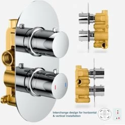 Chrome Round Twin Dual Concealed Thermostatic Shower Mixer Valve - Single Outlet