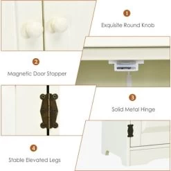 COSTWAY Wood Storage Cabinet, Adjustable Shelves Antique 4-Door Organizer Unit Chest, Large Kitchen Cupboard Tall Floor Sideboard Living Room Entryway Hallway Corner Bedroom, 59 X 32 X 123cm (Cream) -Comfort Bathroom Store 50914425 5