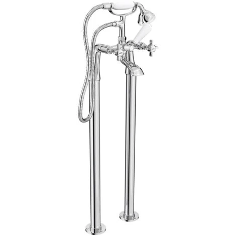 Edwardian Traditional Freestanding Chrome Bath Shower Mixer Tap With Handheld Kit 4 Edwardian Traditional Freestanding Chrome Bath Shower Mixer Tap With Handheld Kit - Image 2