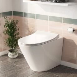 Modern Rimless Back To Wall Toilet Pan WC And Soft Close Seat White