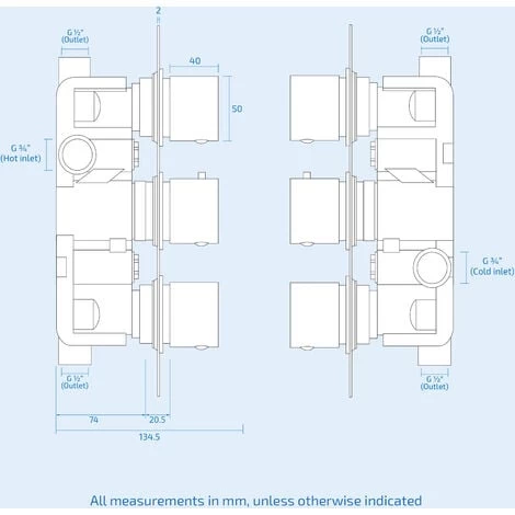 Cameo Modern Square 3 Dial 2 Outlet Concealed Shower Valve - Chrome 7 Cameo Modern Square 3 Dial 2 Outlet Concealed Shower Valve - Chrome - Image 5