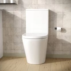 Modern Close Coupled Rimless Round Toilet Ceramic Soft Closing Seat White Okham -Comfort Bathroom Store 51428619 2