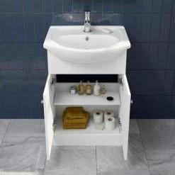 Alpine Bathroom Basin Sink Vanity Unit 1TH Floor Standing 550mm Furniture Matte White -Comfort Bathroom Store 51585163 3