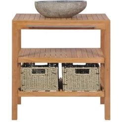 Topdeal Bathroom Vanity Cabinet Solid Teak With Riverstone Sink VDTD12429 -Comfort Bathroom Store 51864524 3